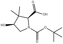 (2S,4S)-N-Boc-4-hydroxy-3,3-dimethylpyrrolidine-2-carboxylic acid 구조식 이미지