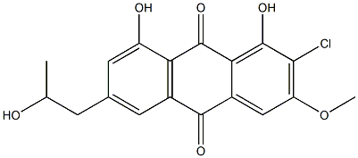 (+)-2-Chloro-1,8-dihydroxy-6-(2-hydroxypropyl)-3-methoxyanthraquinone Structure