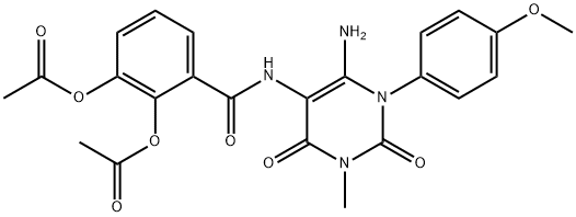 Benzamide,  2,3-bis(acetyloxy)-N-[6-amino-1,2,3,4-tetrahydro-1-(4-methoxyphenyl)-3-methyl-2,4-dioxo-5-pyrimidinyl]- Structure