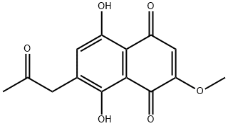 5,8-Dihydroxy-2-methoxy-7-(2-oxopropyl)-1,4-naphthalenedione 구조식 이미지