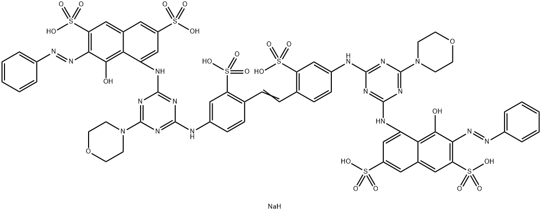 hexasodium 4,4'-[vinylenebis[(3-sulphonato-4,1-phenylene)imino[6-morpholino-1,3,5-triazine-4,2-diyl]imino]]bis[5-hydroxy-6-(phenylazo)naphthalene-2,7-disulphonate]  Structure
