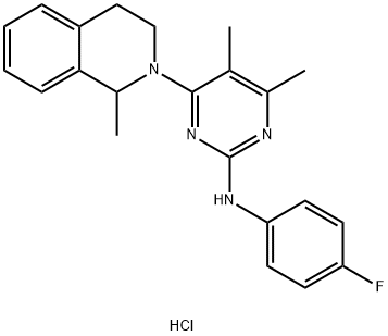 2-PYRIMIDINAMINE, 4-(3,4-DIHYDRO-1-METHYL-2(1H)-ISOQUINOLINYL)-N-(4-FLUOROPHENYL)-5,6-DIMETHYL-, MONOHYDROCHLORIDE Structure