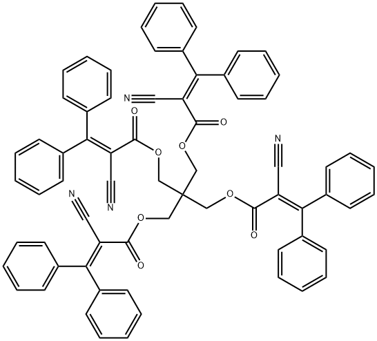 2-시아노-3,3-디페닐-2-프로페노익산, 2,2-비스[[(2-시아노-1-옥소-3,3-디페닐-2-프로페닐)옥시]메틸]-1,3-프로판디일 에스테르 구조식 이미지