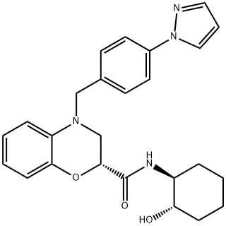 2H-1,4-Benzoxazine-2-carboxamide, 3,4-dihydro-N-[(1S,2S)-2-hydroxycyclohexyl]-4-[[4-(1H-pyrazol-1-yl)phenyl]methyl]-, (2R)- Structure