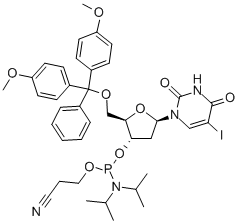 N-차단된-5'-O-DMT3'-CED요오도데옥시우리딘포스포르아미다이트 구조식 이미지