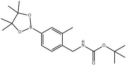 [2-Methyl-4-(4,4,5,5-tetramethyl-[1,3,2]dioxaborolan-2-yl)-benzyl]-carbamic acid tert-butyl es 구조식 이미지