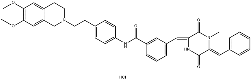 N-[4-[2-(3,4-Dihydro-6,7-dimethoxy-2(1H)-isoquinolinyl)ethyl]phenyl]-3-[(Z)-[(5Z)-4-methyl-3,6-dioxo-5-(phenylmethylene)piperazinylidene]methyl]benzamidehydrochloride Structure