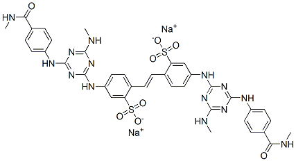 Benzenesulfonic acid, 2,2-(1E)-1,2-ethenediylbis5-4-(methylamino)-6-4-(methylamino)carbonylphenylamino-1,3,5-triazin-2-ylamino-, disodium salt Structure