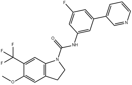 N-[3-FLUORO-5-(3-PYRINDYL)PHENYL]-2,3-DIHYDRO-5-METHOXY-6-(TRIFLUOROMETHYL)-1H-INDOLE-1-CARBOXAMIDE Structure
