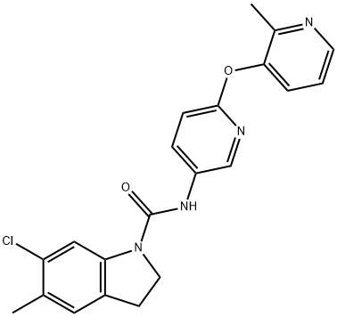 6-Chloro-5-methyl-1-[[2-(2-methylpyrid-3-yloxy)pyrid-5-yl]carbamoyl]indoline  hydrate  dihydrochloride,  6-Chloro-2,3-dihydro-5-methyl-N-[6-[(2-methyl-3-pyridinyl)oxy]-3-pyridinyl]-1H-indole-1-carboxyamide  hydrate  dihydrochloride 구조식 이미지
