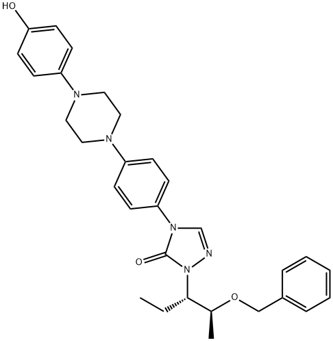2-[(1S,2S)-1-ethyl-2-bezyloxypropyl]-2,4-dihydro-4-[4-[4-(4-hydroxyphenyl)-1-piperazinyl]phenyl]- 3H-1,2,4-Triazol-3-one, 구조식 이미지