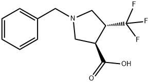 (3R,4R)-1-Benzyl-4-(trifluoromethyl)tetrahydro-1H-pyrrole-3-carboxylic acid 구조식 이미지