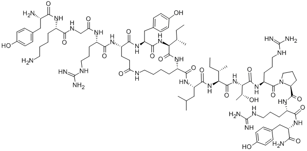 H-TYR-LYS-GLY-ARG-CYCLO(-GLU-TYR-ILE-LYS)-LEU-ILE-THR-ARG-PRO-ARG-TYR-NH2 구조식 이미지