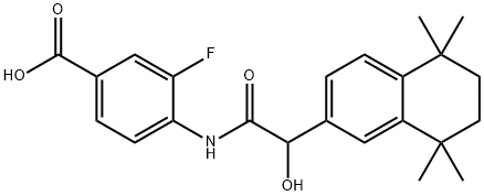 BENZOIC ACID, 3-FLUORO-4-[[(2R)-HYDROXY(5,6,7,8-TETRAHYDRO-5,5,8,8-TETRAMETHYL-2-NAPHTHALENYL)ACETYL]AMINO]- 구조식 이미지