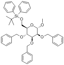메틸-6-O-(tert.-부틸디페닐실릴)-2,3,4-트리-O-벤질-α-D-만노피라노시드 구조식 이미지
