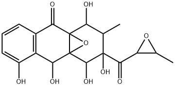 1,2,3,4-Tetrahydro-1,3,4,5,10-pentahydroxy-2-methyl-3-[(3-methyloxiranyl)carbonyl]-4a,9a-epoxyanthracen-9(10H)-one 구조식 이미지