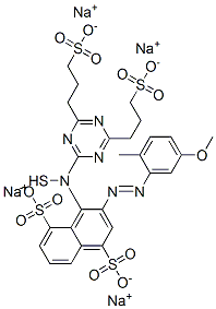 1,5-Naphthalenedisulfonic acid, 3-4-4,6-bis(3-sulfopropyl)thio-1,3,5-triazin-2-ylamino-5-methoxy-2-methylphenylazo-, tetrasodium salt 구조식 이미지