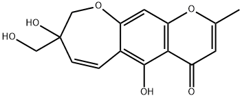 8,9-Dihydro-5,8-dihydroxy-8-hydroxymethyl-2-methyl-4H-pyrano[3,2-h][1]benzoxepin-4-one 구조식 이미지