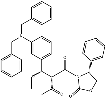 (4R)-3-[(2S,3S)-2-Acetyl-3-[3-[bis(phenylmethyl)amino]phenyl]-1-oxopentyl]-4-phenyl-2-oxazolidinone 구조식 이미지