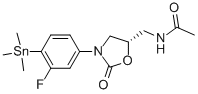 N-[(5S)-3-(3-Fluoro-4-trimethylstannanylphenyl)-2-oxo-oxazolidin-5-ylmethyl]acetamide 구조식 이미지