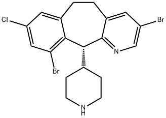 5H-Benzo[5,6]cyclohepta[1,2-b]pyridine, 3,10-dibroMo-8-chloro-6,11-dihydro-11-(4-piperidinyl)-, (11R)- Structure