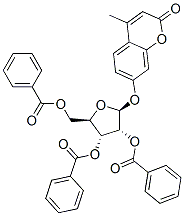 2H-1-Benzopyran-2-one, 4-methyl-7-(2,3,5-tri-O-benzoyl-.beta.-D-ribofuranosyl)oxy- 구조식 이미지