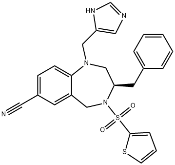 (4R)-4-benzyl-2-(3H-imidazol-4-ylmethyl)-5-thiophen-2-ylsulfonyl-2,5-diazabicyclo[5.4.0]undeca-8,10,12-triene-9-carbonitrile 구조식 이미지