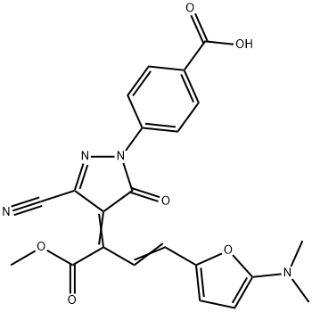 Benzoic  acid,  4-[3-cyano-4-[3-[5-(dimethylamino)-2-furanyl]-1-(methoxycarbonyl)-2-propenylidene]-4,5-dihydro-5-oxo-1H-pyrazol-1-yl]-  (9CI) 구조식 이미지