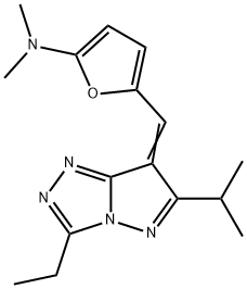 2-Furanamine,  5-[[3-ethyl-6-(1-methylethyl)-7H-pyrazolo[5,1-c]-1,2,4-triazol-7-ylidene]methyl]-N,N-dimethyl- 구조식 이미지