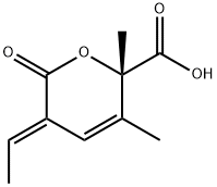 (S)-5-[(E)-Ethylidene]-5,6-dihydro-2,3-dimethyl-6-oxo-2H-pyran-2-carboxylic acid 구조식 이미지