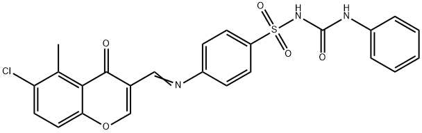 Benzenesulfonamide, 4-(((6-chloro-5-methyl-4-oxo-4H-1-benzopyran-3-yl) methylene)amino)-N-((phenylamino)carbonyl)- Structure