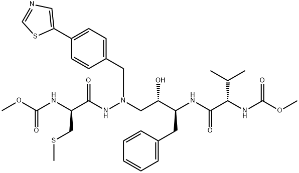 methyl N-[(1R)-1-[[[(2S,3S)-2-hydroxy-3-[[(2S)-2-(methoxycarbonylamino )-3-methyl-butanoyl]amino]-4-phenyl-butyl]-[[4-(1,3-thiazol-5-yl)pheny l]methyl]amino]carbamoyl]-2-methylsulfanyl-ethyl]carbamate Structure