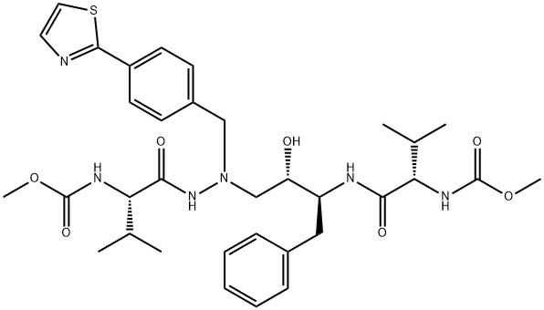 2,5,6,10,13-Pentaazatetradecanedioic acid, 8-hydroxy-3,12-bis(1-methyl ethyl)-4,11-dioxo-9-(phenylmethyl)-6-[[4-(2-thiazolyl)phenyl]methyl]-,  dimethyl ester, [3S-(3R*,8R*,9R*,12R*)]- 구조식 이미지