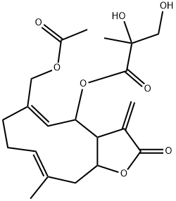 2,3-Dihydroxy-2-methylpropanoic acid 6-[(acetyloxy)methyl]-2,3,3a,4,7,8,11,11a-octahydro-10-methyl-3-methylene-2-oxocyclodeca[b]furan-4-yl ester 구조식 이미지