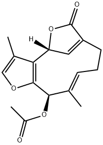 (4R,10E,12R)-12-Acetoxy-4,8,9,12-tetrahydro-3,11-dimethyl-4,7-metheno-6H-furo[3,2-c]oxacycloundecin-6-one 구조식 이미지