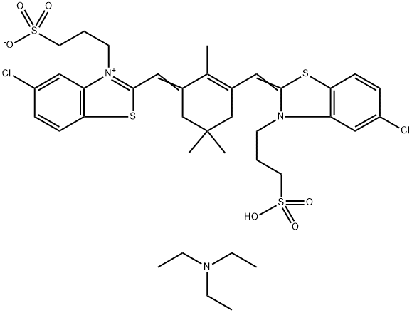 BENZOTHIAZOLIUM, 5-CHLORO-2-[[3-[[5-CHLORO-3-(3-SULFOPROPYL)-2(3H)-BENZOTHIAZOLYLIDENE]METHYL]-2,5,5-TRIMETHYL-2-CYCLOHEXEN-1-YLIDENE]METHYL]-3-(3-SULFOPROPYL)-, INNER SALT, COMPOUND WITH N,N-DIETHYLETHANAMINE (1:1) 구조식 이미지