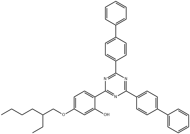 2-[4,6-Bis([1,1'-biphenyl]-4-yl)-1,3,5-triazin-2-yl]-5-[(2-ethylhexyl)oxy]phenol 구조식 이미지