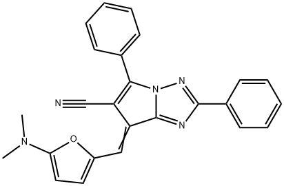 7H-Pyrrolo[1,2-b][1,2,4]triazole-6-carbonitrile,  7-[[5-(dimethylamino)-2-furanyl]methylene]-2,5-diphenyl- 구조식 이미지