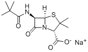 3,3-Dimethyl-6-((2,2-dimethyl-1-oxopropyl)amino)-7-oxo-4-thia-1-azabicyclo[3.2.0]heptane-2-carboxylic acid monosodium salt 구조식 이미지