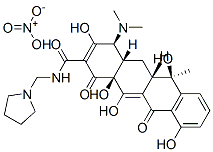 2-Naphthacenecarboxamide, 4-(dimethylamino)-1,4,4a,5,5a,6,11,12a-octahydro-3,6,10,12,12a-pentahydroxy-6-methyl-1,11-dioxo-N-(1-pyrrolidinylmethyl)-, [4S-(4alpha,4aalpha,5aalpha,6beta,12aalpha)]-, mononitrate (salt)  구조식 이미지