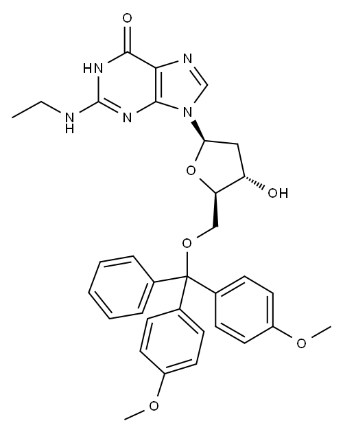 5'-O-(DIMETHOXYTRITYL)-N2-ETHYL-2'-DEOXYGUANOSINE Structure