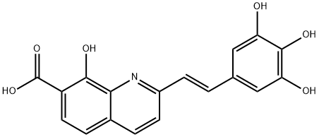 7-Quinolinecarboxylic acid, 8-hydroxy-2-[(1E)-2-(3,4,5-trihydroxyphenyl)ethenyl]- 구조식 이미지