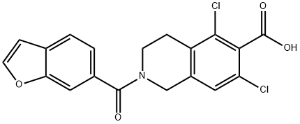 6-Isoquinolinecarboxylic acid, 2-(6-benzofuranylcarbonyl)-5,7-dichloro-1,2,3,4-tetrahydro- Structure