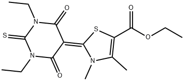 ethyl 2-(1,3-diethyltetrahydro-4,6-dioxo-2-thioxo-(2H)-pyrimidin-5-ylidene)-2,3-dihydro-3,4-dimethylthiazole-5-carboxylate Structure