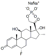 Pregna-1,4-diene-3,20-dione, 6-fluoro-11,17-dihydroxy-16-methyl-21-(phosphonooxy)-, disodium salt, (6alpha,11beta,16alpha)-  구조식 이미지