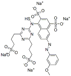 1,3-Naphthalenedisulfonic acid, 7-4-4,6-bis(3-sulfopropyl)thio-1,3,5-triazin-2-ylamino-3-methoxyphenylazo-, tetrasodium salt Structure