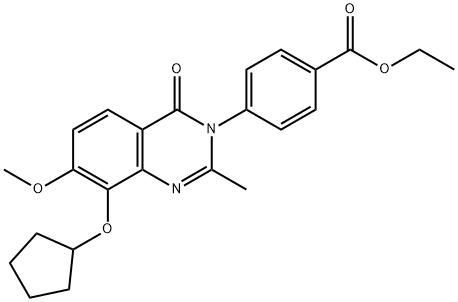 Benzoic  acid,  4-[8-(cyclopentyloxy)-7-methoxy-2-methyl-4-oxo-3(4H)-quinazolinyl]-,  ethyl  ester Structure