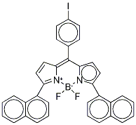 4,4-Difluoro-8-(4’-iodophenyl)-1,7-bis-(1’-napthyl)-4-bora-3α,4α-diaza-s-indacene 구조식 이미지