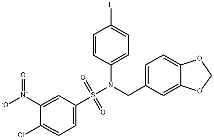 5-({[(4-Chloro-3-nitrophenyl)sulphonyl](4-fluorophenyl)amino}methyl)-1,3-benzodioxole 구조식 이미지