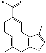(5E,9E)-4,7,8,11-Tetrahydro-3,10-dimethylcyclodeca[b]furan-6-carboxylic acid 구조식 이미지